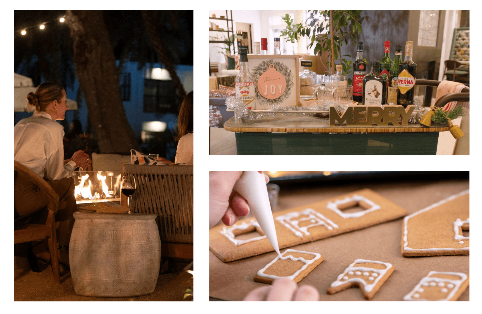 Holiday Cocktails by the fire and Making Gingerbread Houses